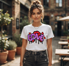 Love Graffiti Embroidery Design, Lips and Hearts Drip Art, 8 Formats 7 Sizes