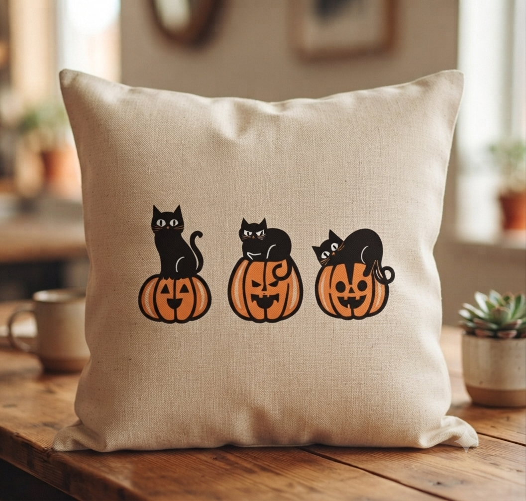 Halloween Black Cat Embroidery, Jack O Lantern Pumpkin Design