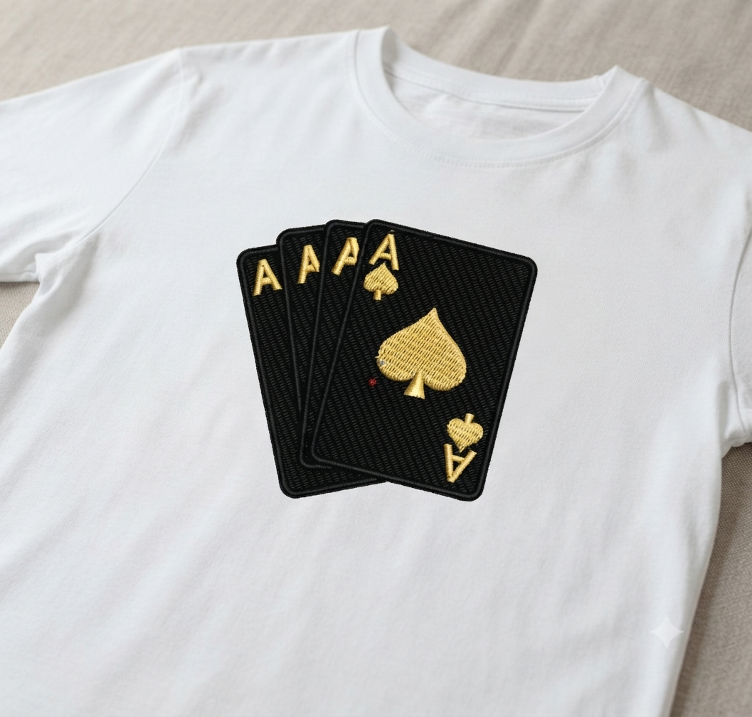 Four Aces Embroidery Design, Gold Spade Playing Cards Digital File