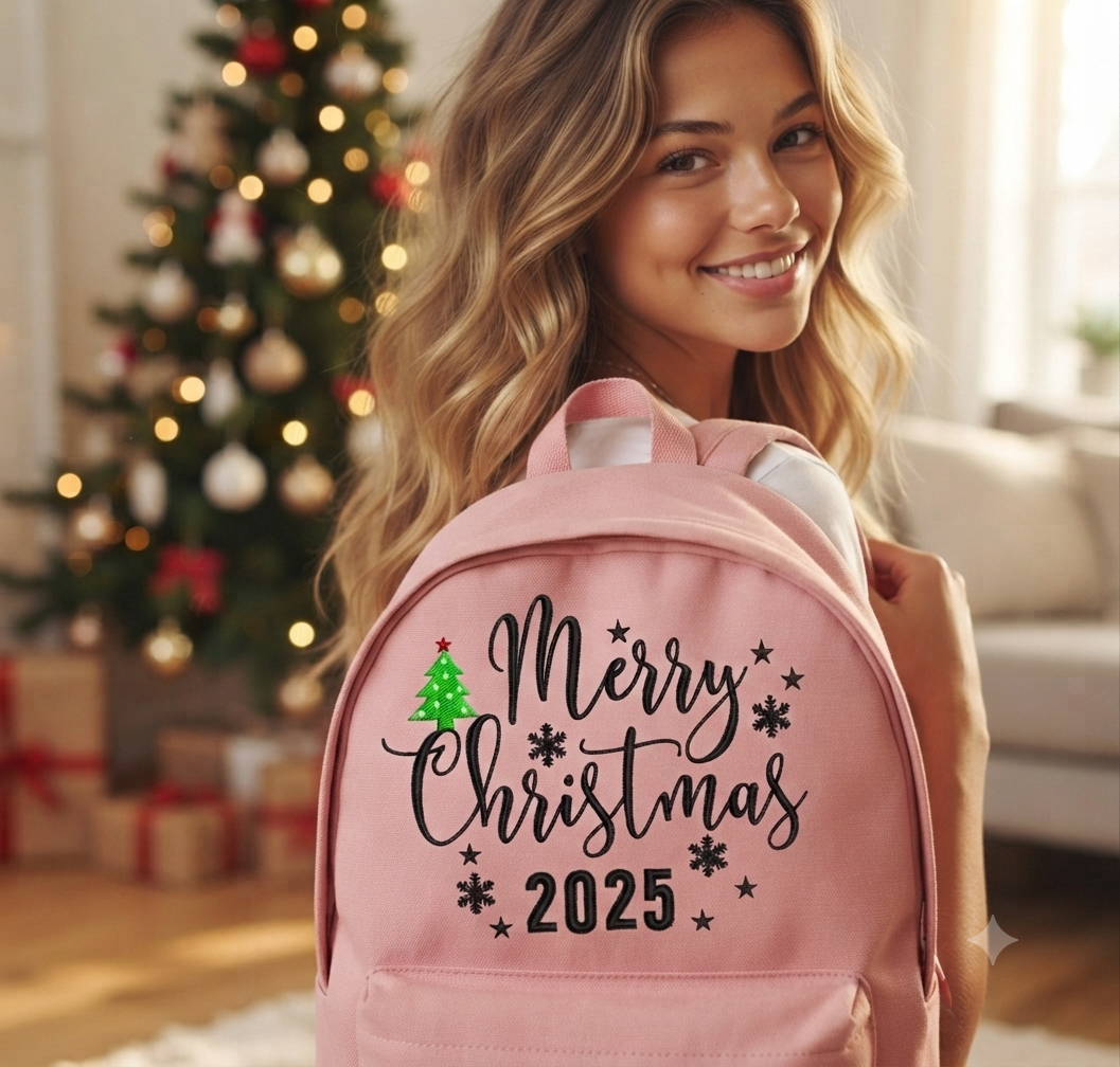 Merry Christmas 2025 Embroidery, Holiday Tree Digital File