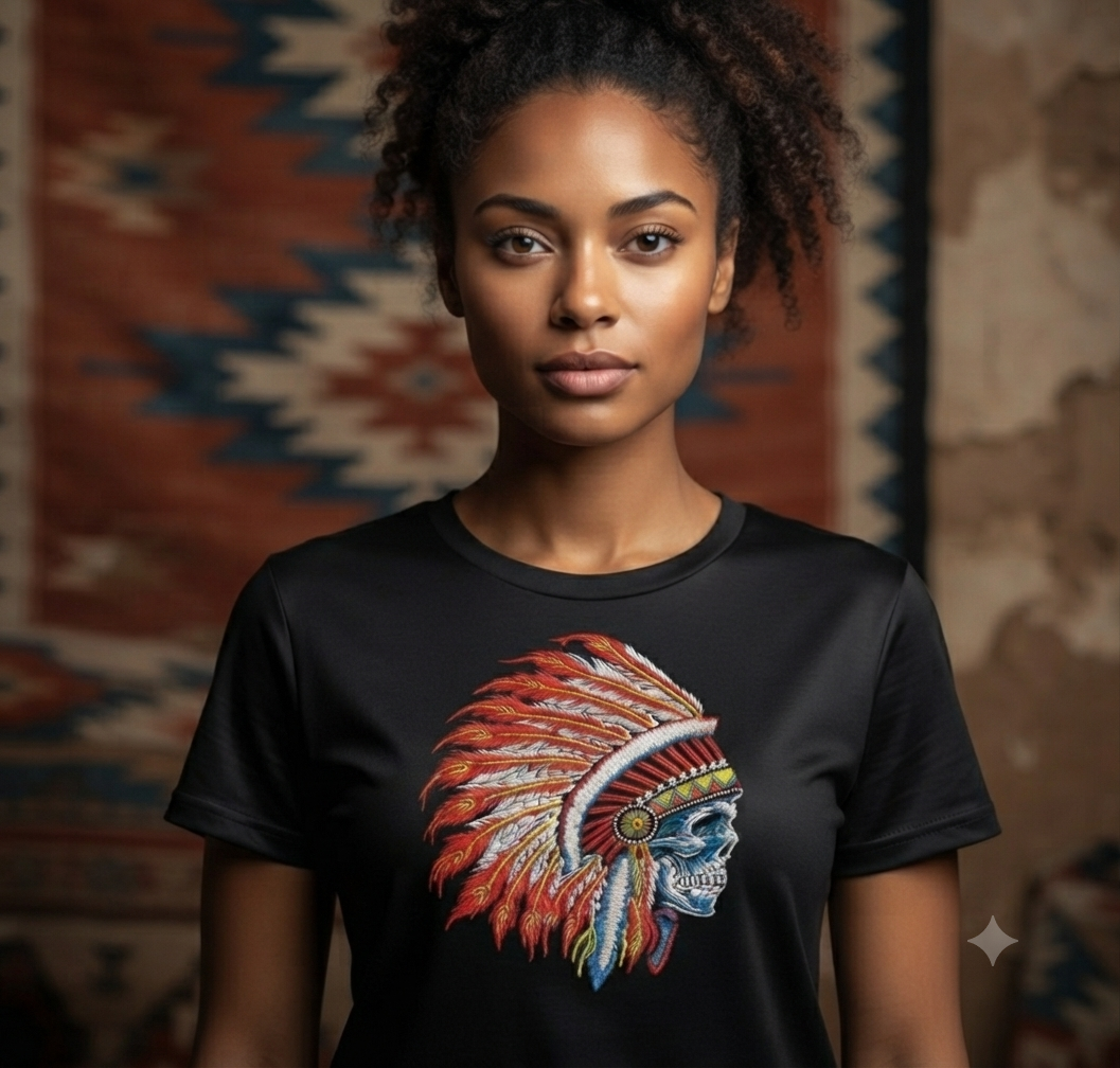 Indian Warrior Skull Embroidery, Native Headdress Machine File