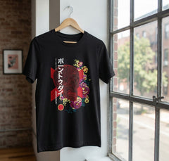 Japanese Cyberpunk Skull with Flowers Machine Embroidery Design – Edgy Streetwear Motif in 4 Sizes and Multiple Formats