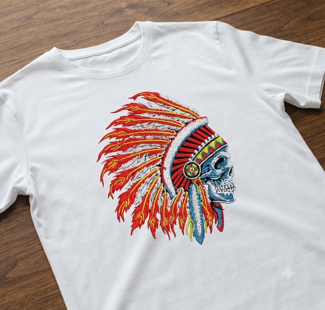 Indian Warrior Skull Embroidery, Native Headdress Machine File