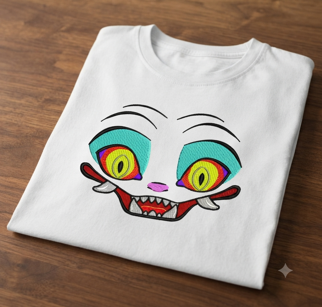 Trippy Cartoon Face Embroidery, Psychedelic Eyes Machine Design, 8 Formats 6 Sizes