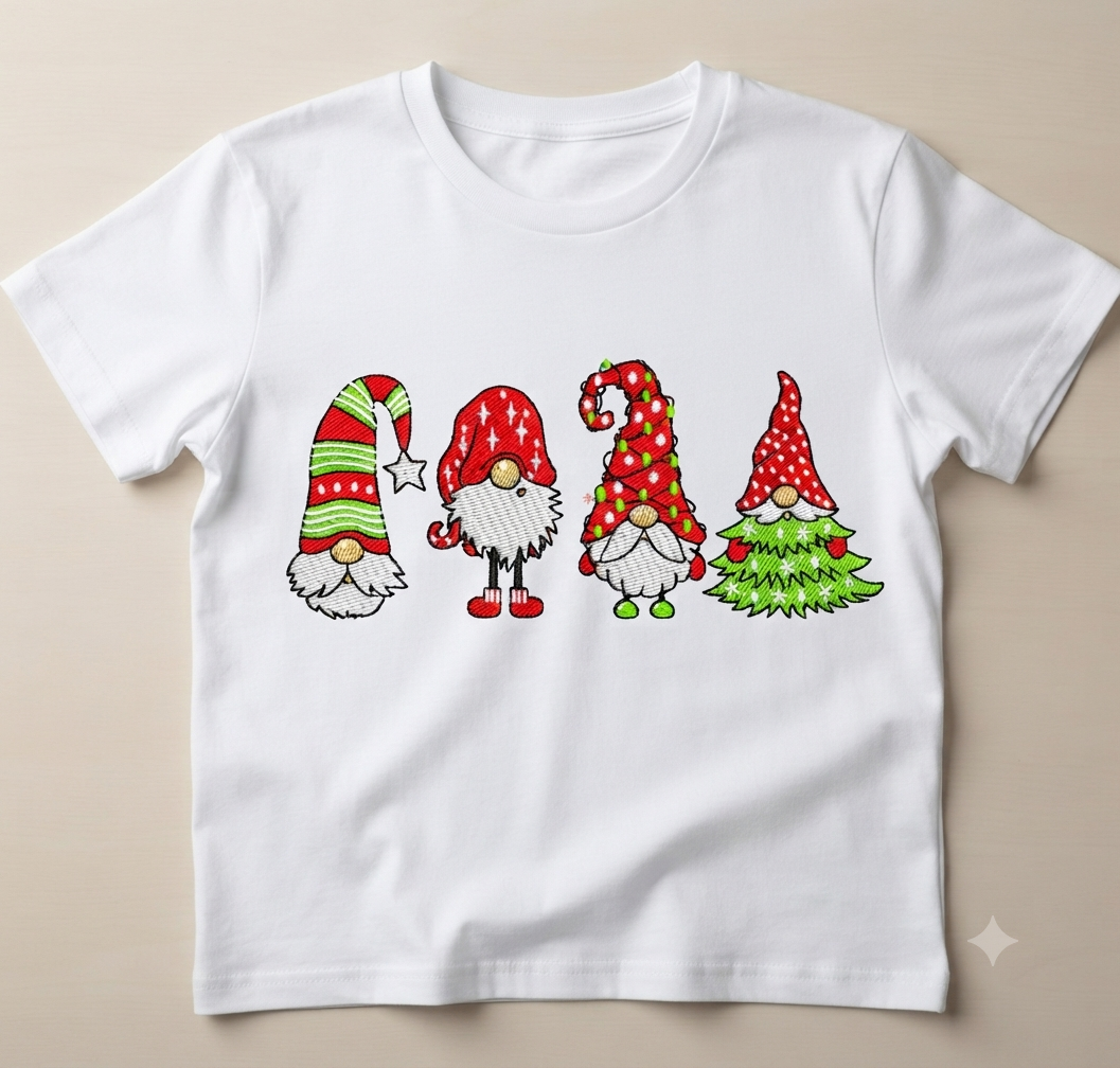 Christmas Gnomes Embroidery Design, Holiday Garden Gnome Digital File