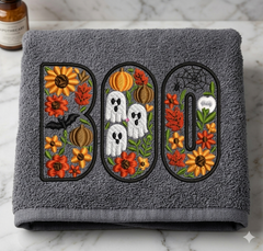BOO Halloween Embroidery Design, Floral Ghost Pumpkin Digital File