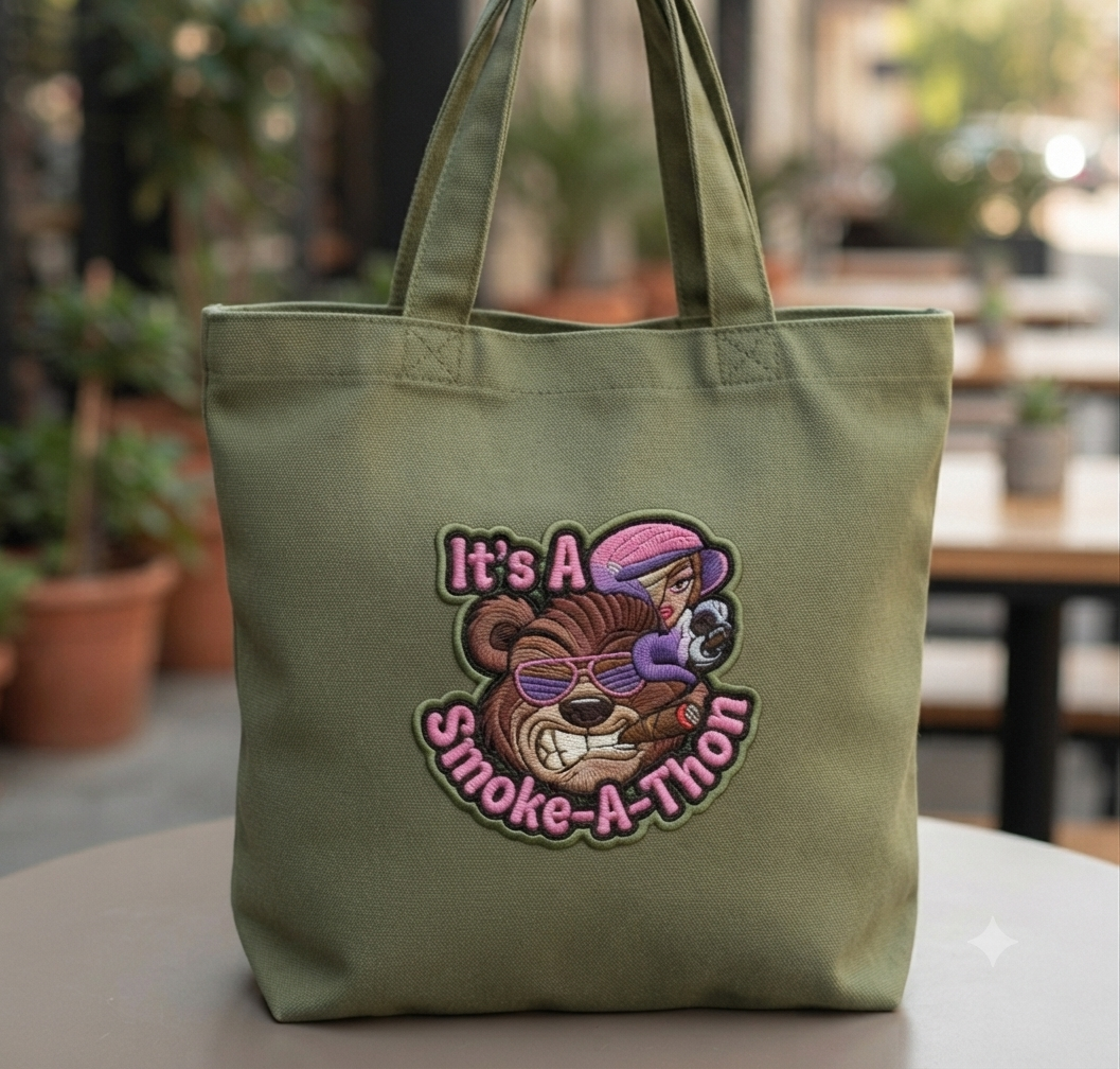 Angry Bear Smoke-A-Thon Embroidery, Streetwear Bear Design, 8 Formats 7 Sizes