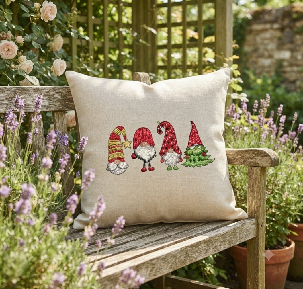 Christmas Gnomes Embroidery Design, Holiday Garden Gnome Digital File