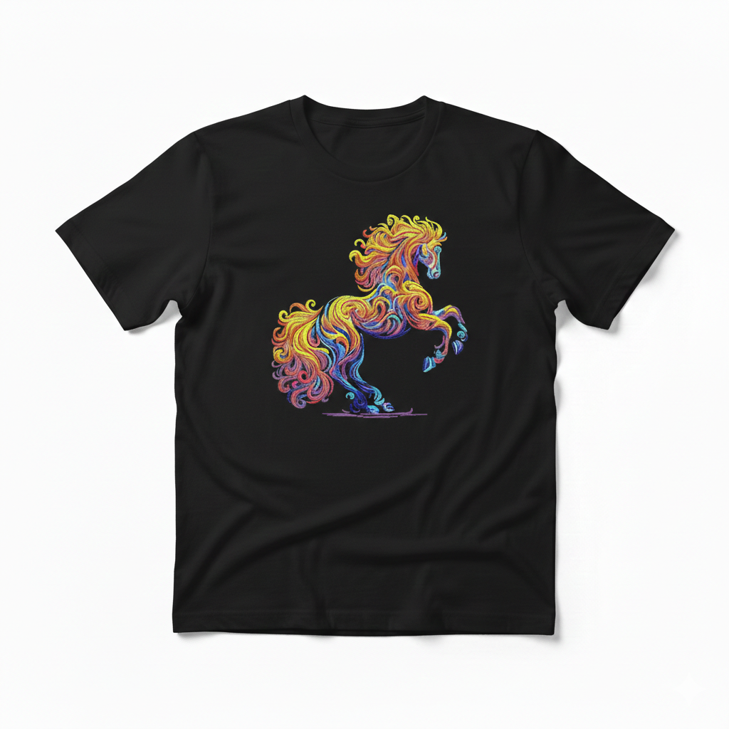 Abstract Colorful Horse Rearing Machine Embroidery Design