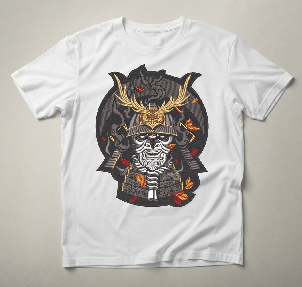 Samurai Warrior Mask Machine Embroidery Design, Japanese Oni Demon Bushido Embroidery File, 8 Sizes, 8 Formats