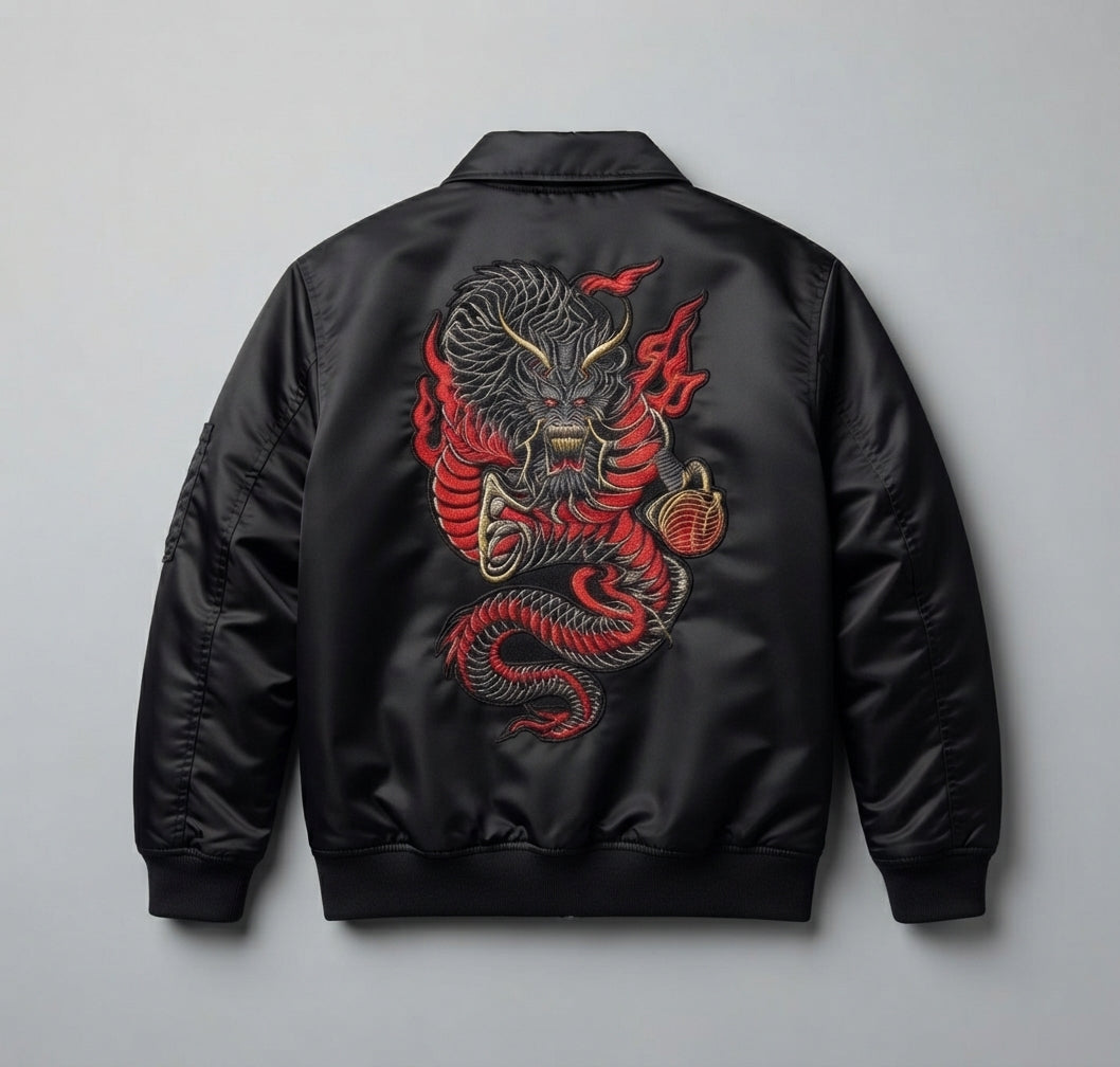 Japanese Yakuza Dragon Machine Embroidery Design, Fierce Mythical Dragon with Flames Embroidery File, 6 Sizes, 8 Formats