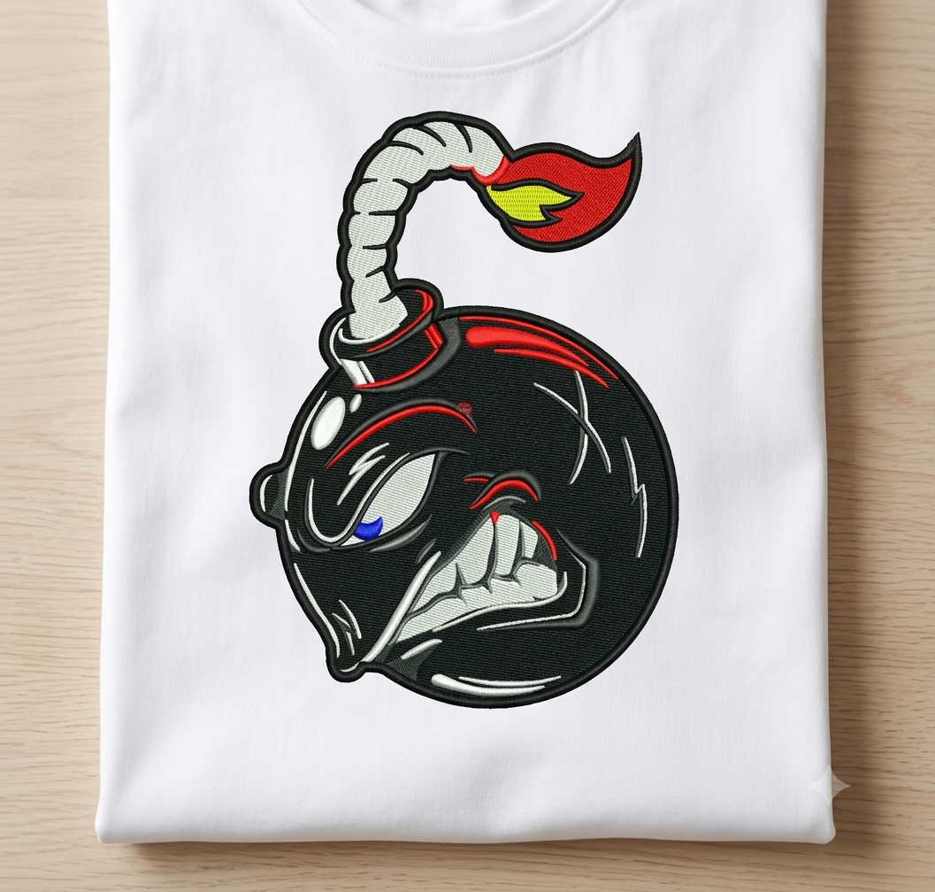 Angry Bomb Embroidery Design, Explosive Mascot Digital File