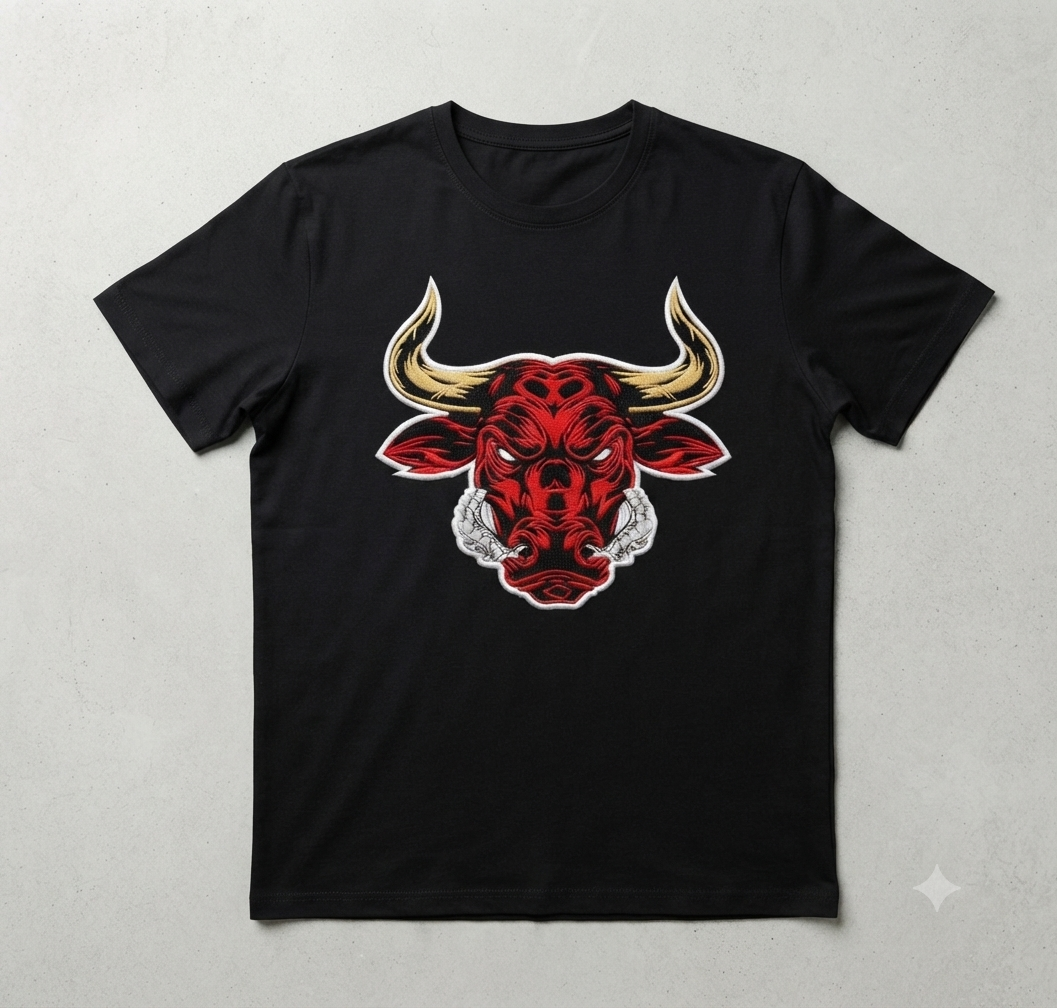 Red Bull Head Embroidery Design, Charging Bull Mascot Digital File