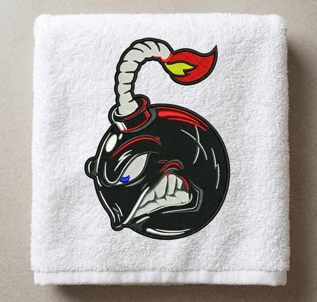 Angry Bomb Embroidery Design, Explosive Mascot Digital File