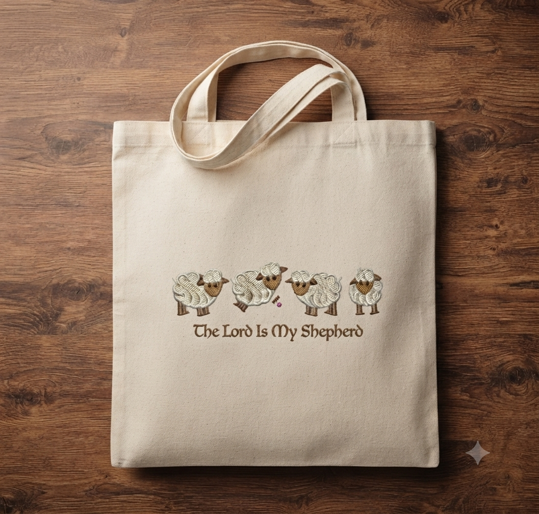 The Lord Is My Shepherd Embroidery, Christian Sheep Bible Verse Digital File