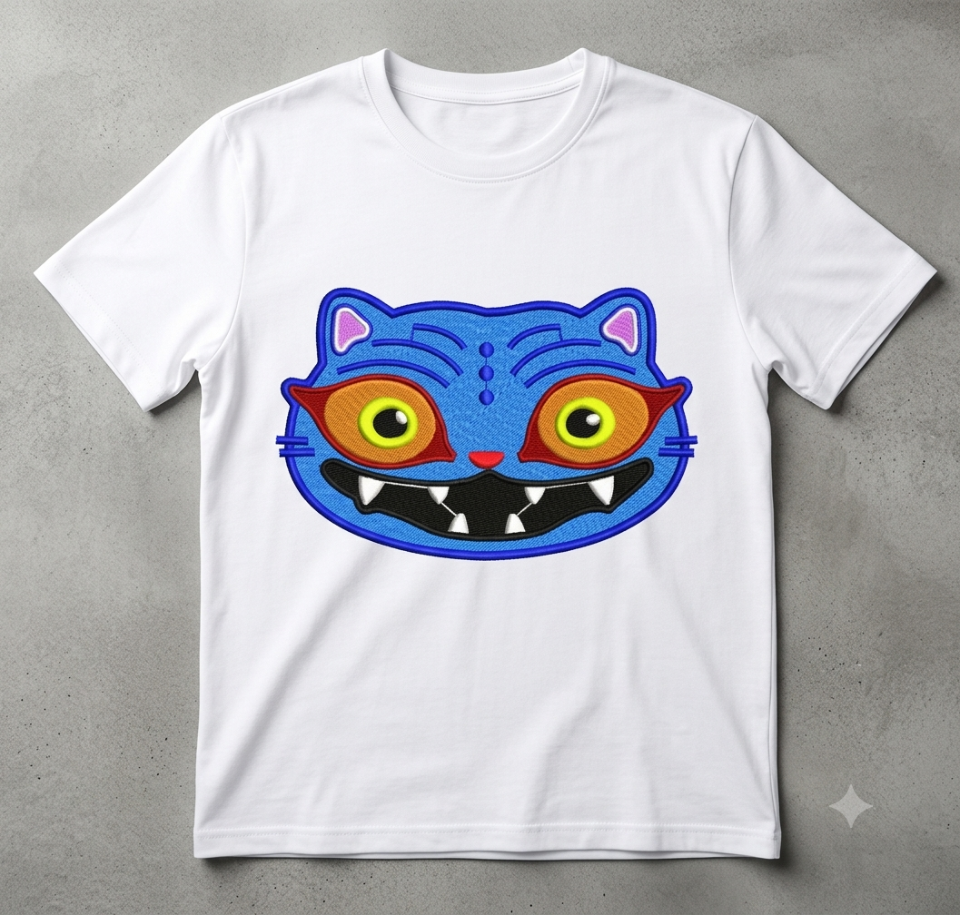 Blue Monster Cat Embroidery Design, Cartoon Beast Digital File