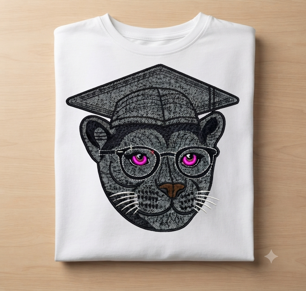 Graduation Panther Embroidery Design, Class of 2026 Mascot File