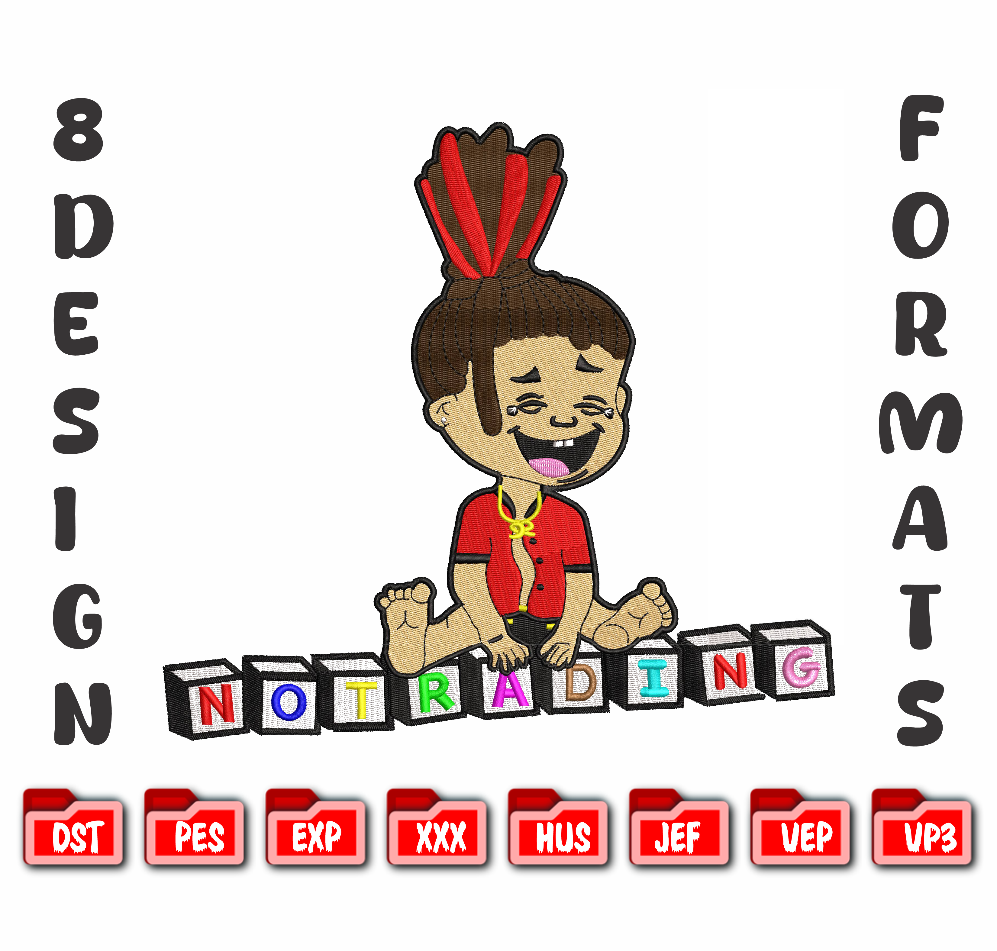 Urban Boy Cartoon Embroidery Design, 8 Sizes & 8 Formats