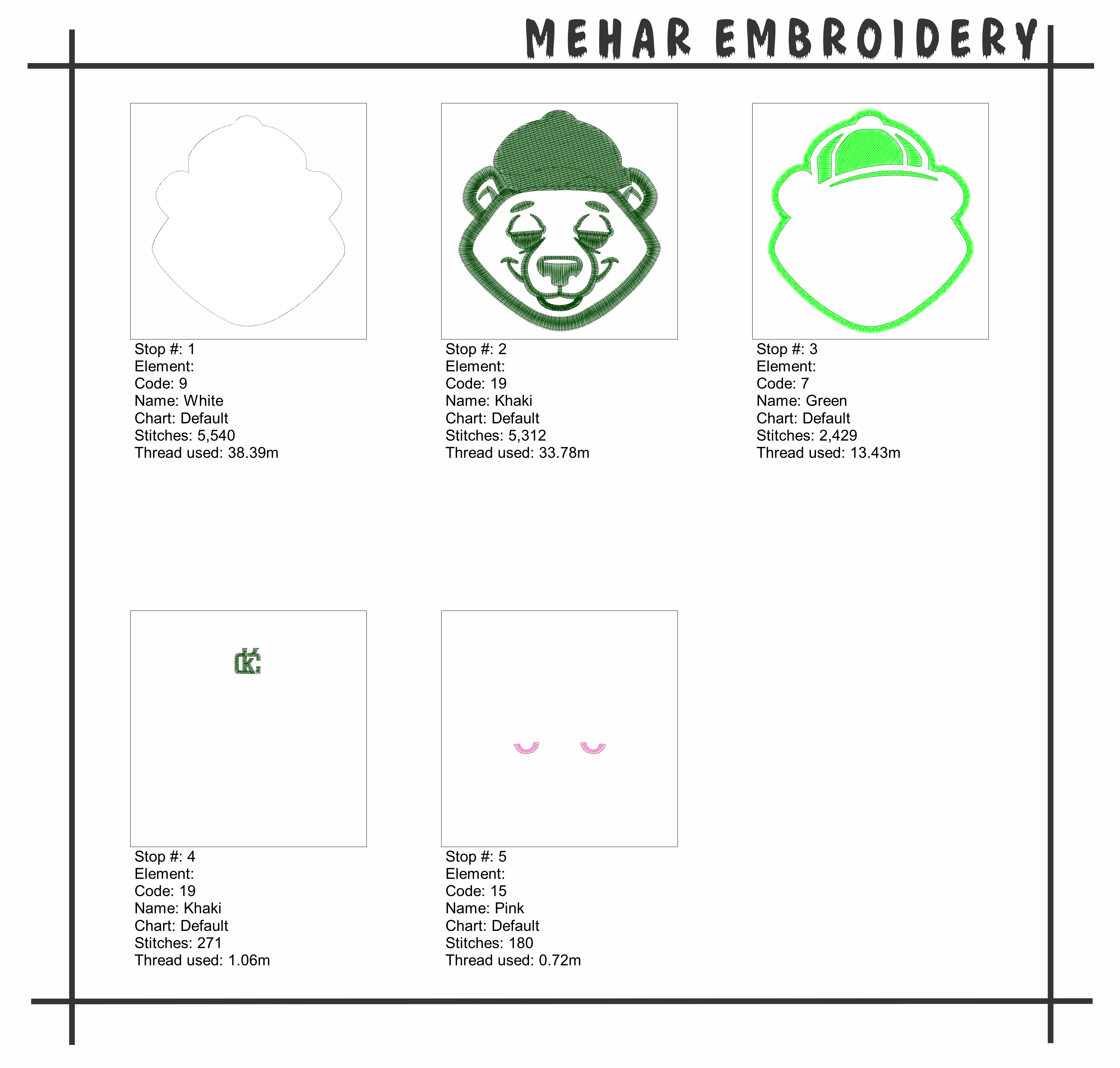 Streetwear Bear Green Hat Embroidery Design, 8 Sizes & 8 Formats