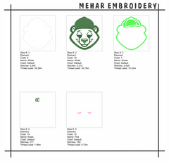 Streetwear Bear Green Hat Embroidery Design, 8 Sizes & 8 Formats