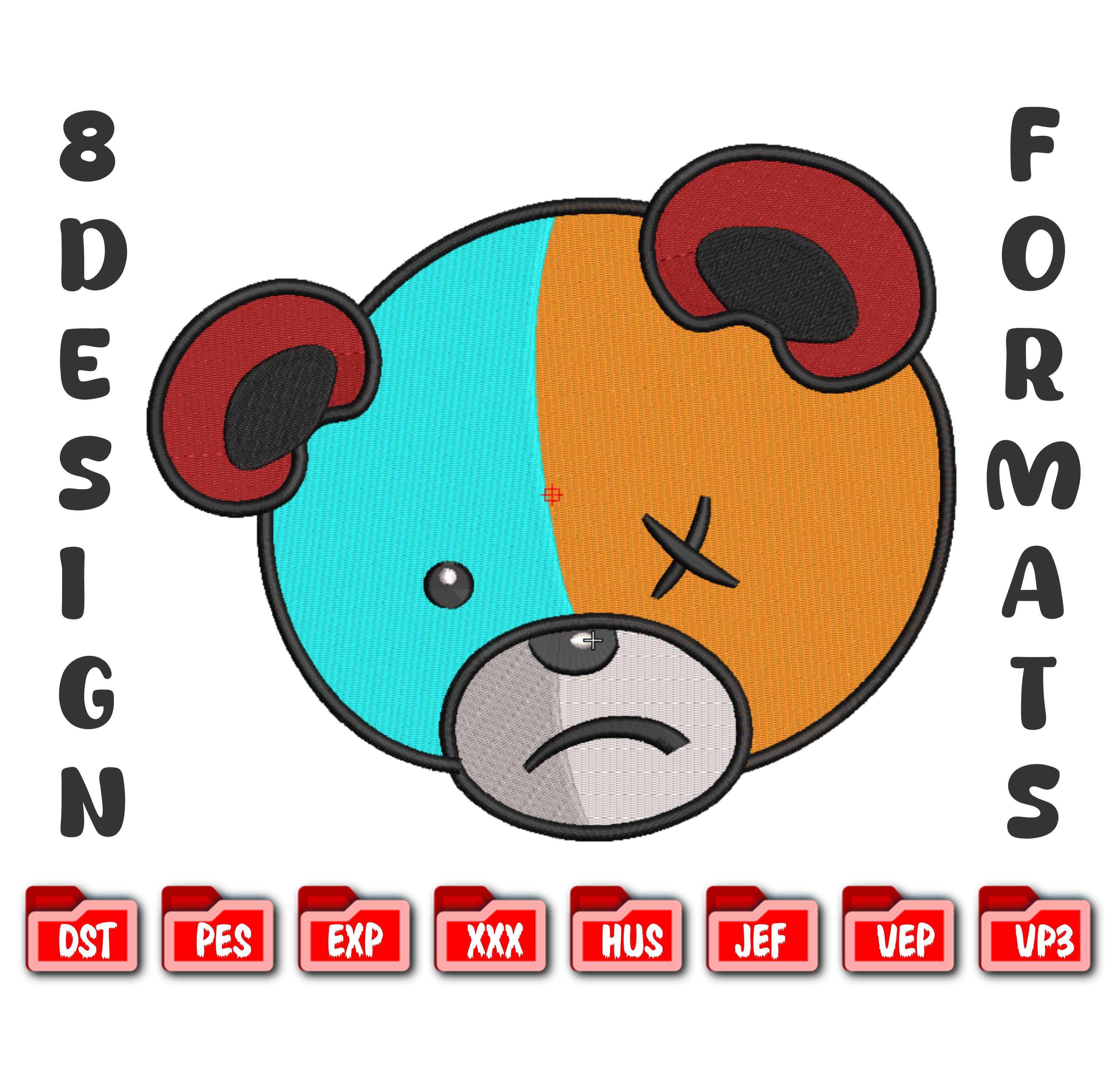 Edgy Sad Bear Machine Embroidery Design, 8 Sizes & 8 Formats