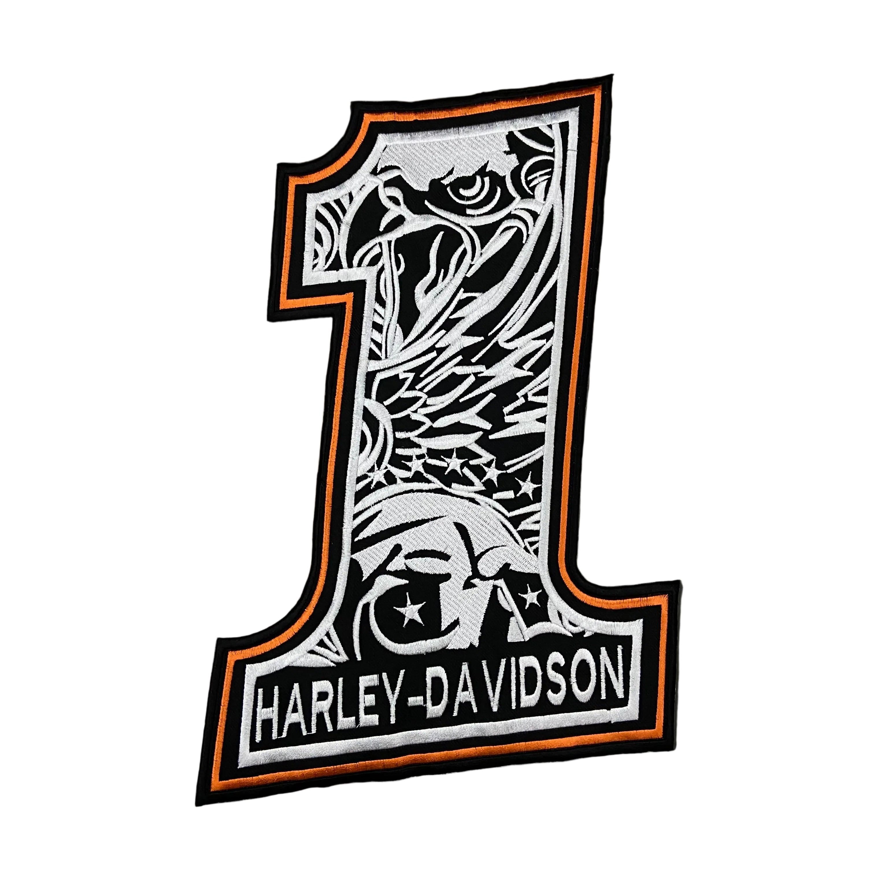 Harley-Davidson patch with number '1' design on a dark background