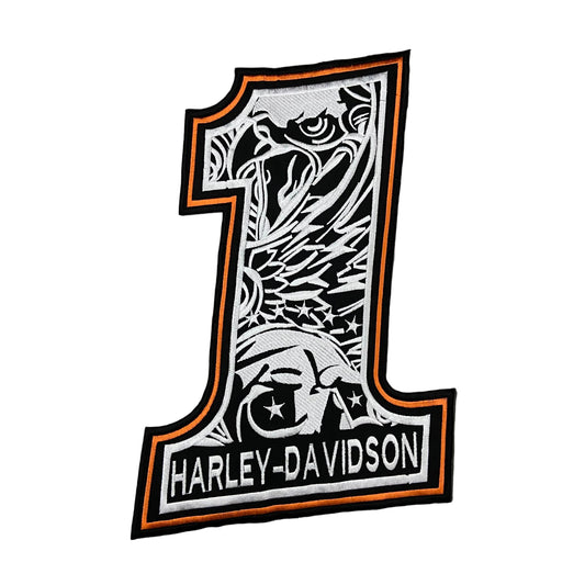 Harley-Davidson patch with number '1' design on a dark background