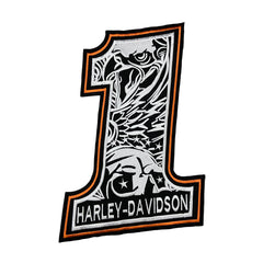 Harley-Davidson patch with number '1' design on a dark background