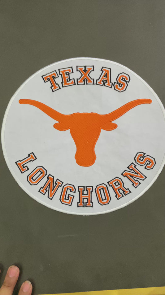 Texas Longhorns Burnt Orange Patch Collection | Large Circular Back Patch, Horn Shaped Logo, Bevo Head, SEC Badge | Iron On Sew On Varsity
