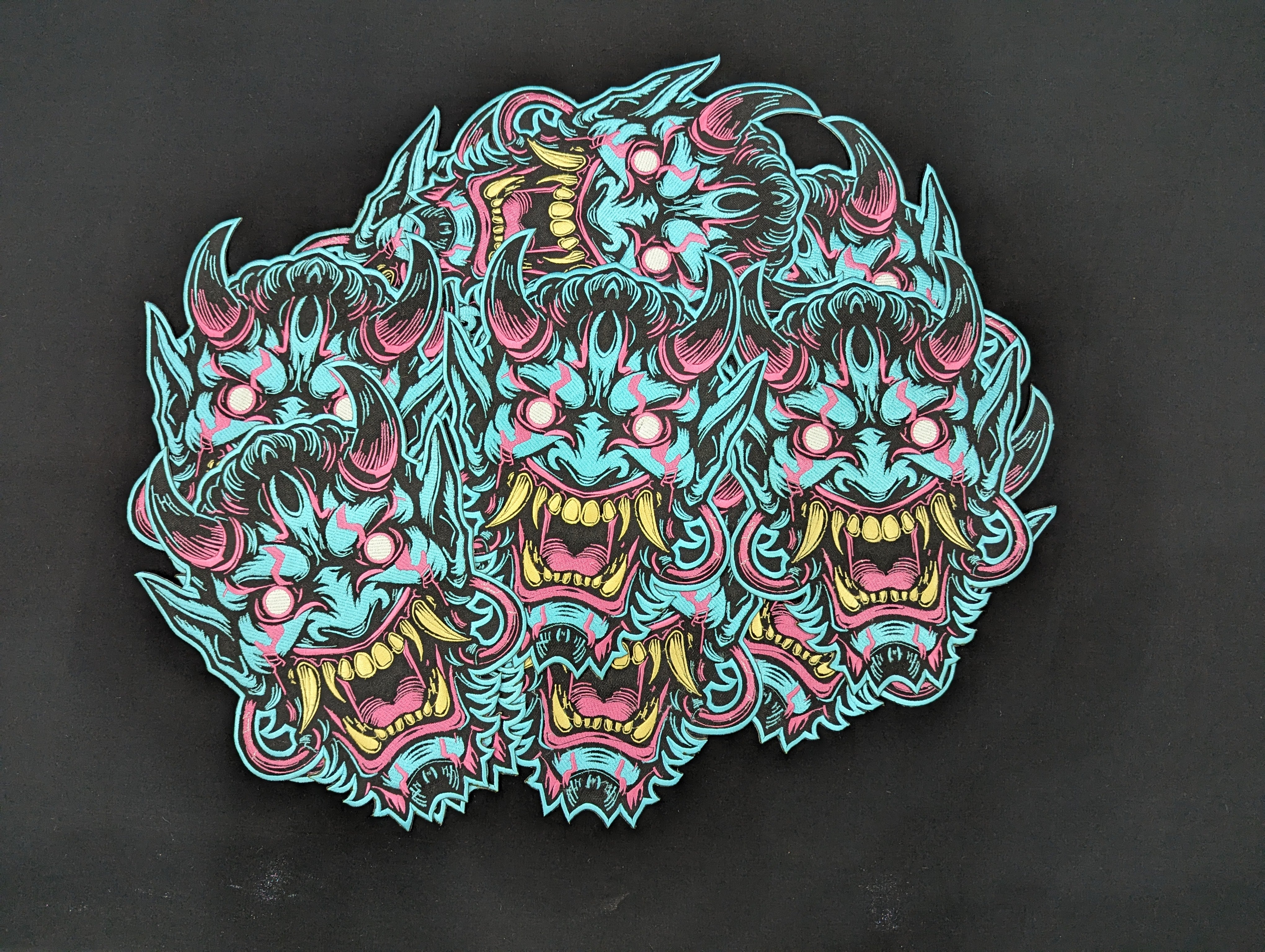 Oni Mask Embroidered Iron-On Patch | Japanese Demon Hannya Mask Tattoo Style | Yokai / Streetwear / Back Patch for Jacket | Cosplay Accesory