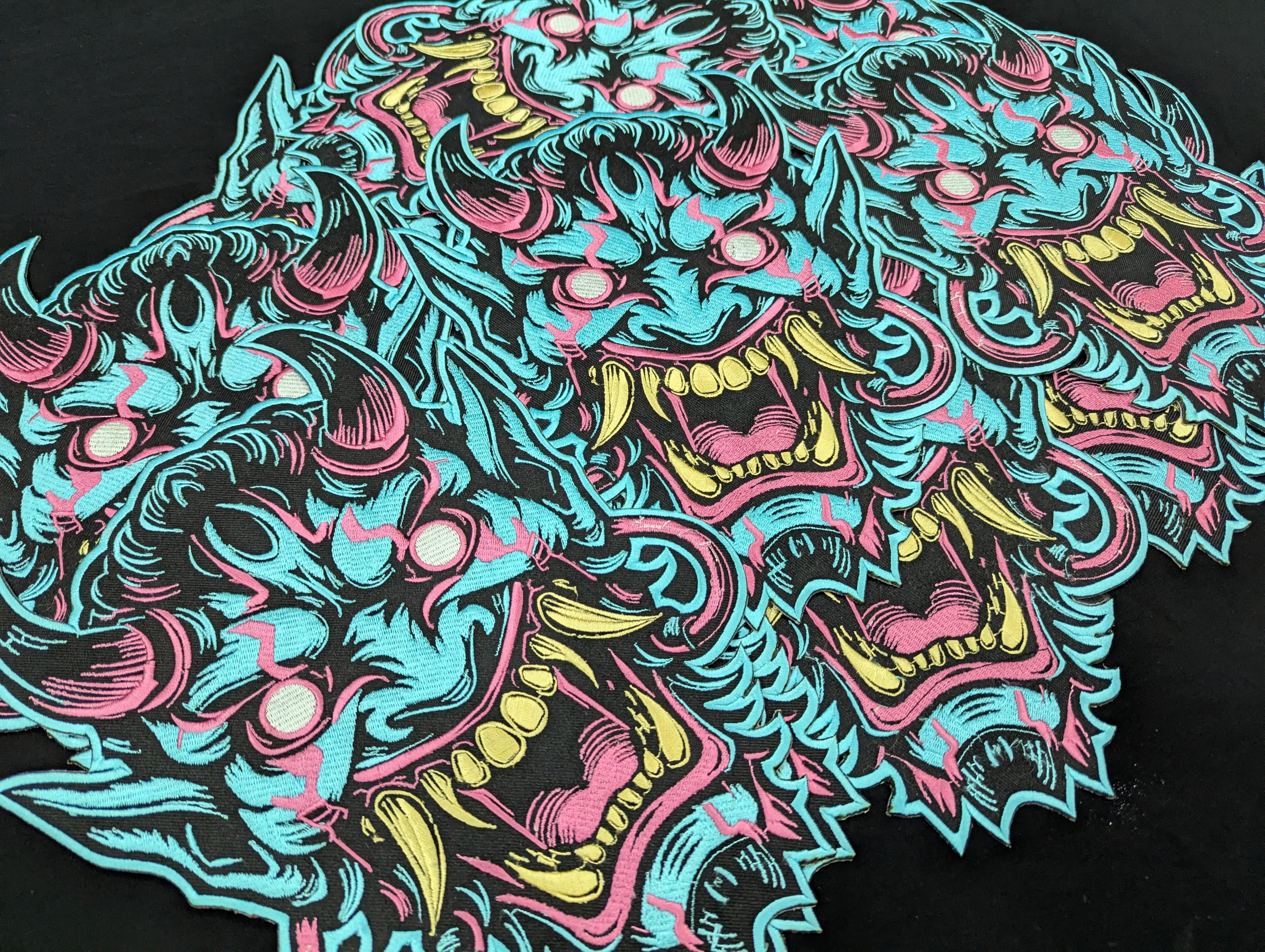 Oni Mask Embroidered Iron-On Patch | Japanese Demon Hannya Mask Tattoo Style | Yokai / Streetwear / Back Patch for Jacket | Cosplay Accesory