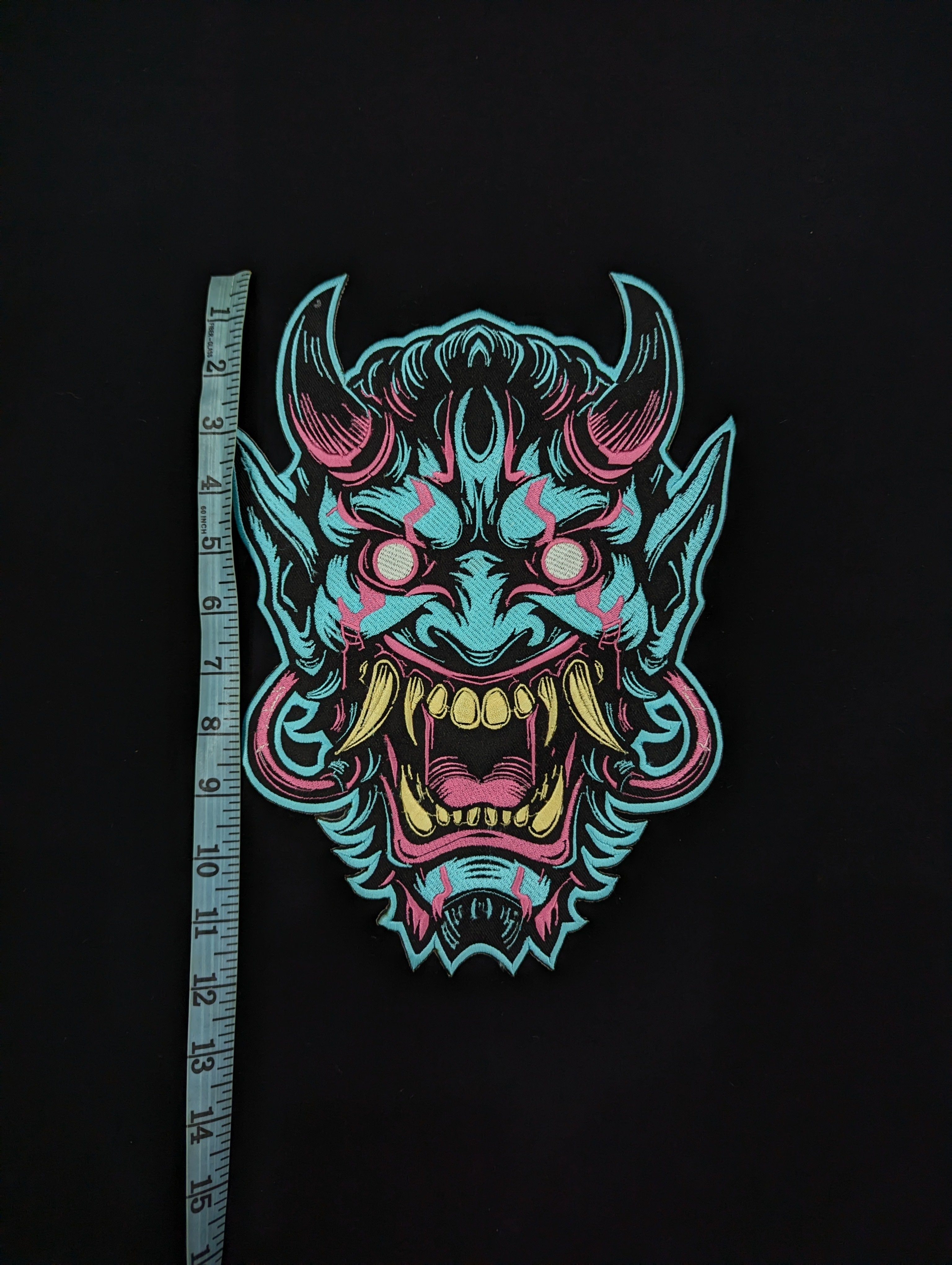 Oni Mask Embroidered Iron-On Patch | Japanese Demon Hannya Mask Tattoo Style | Yokai / Streetwear / Back Patch for Jacket | Cosplay Accesory
