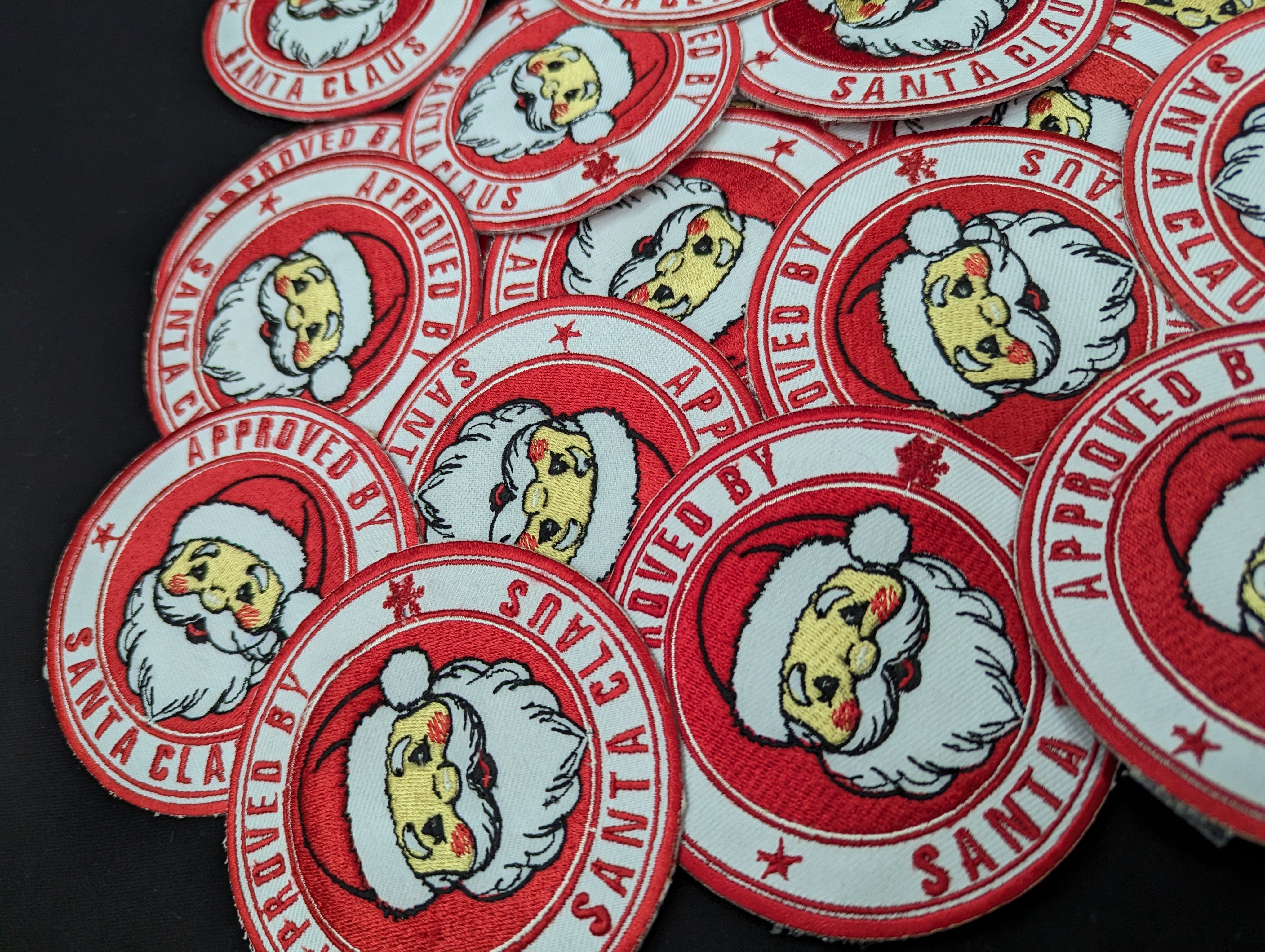 Approved by Santa Claus" Iron-On Patch | Christmas Embroidered Badge | Christmas Sweater Accessory.