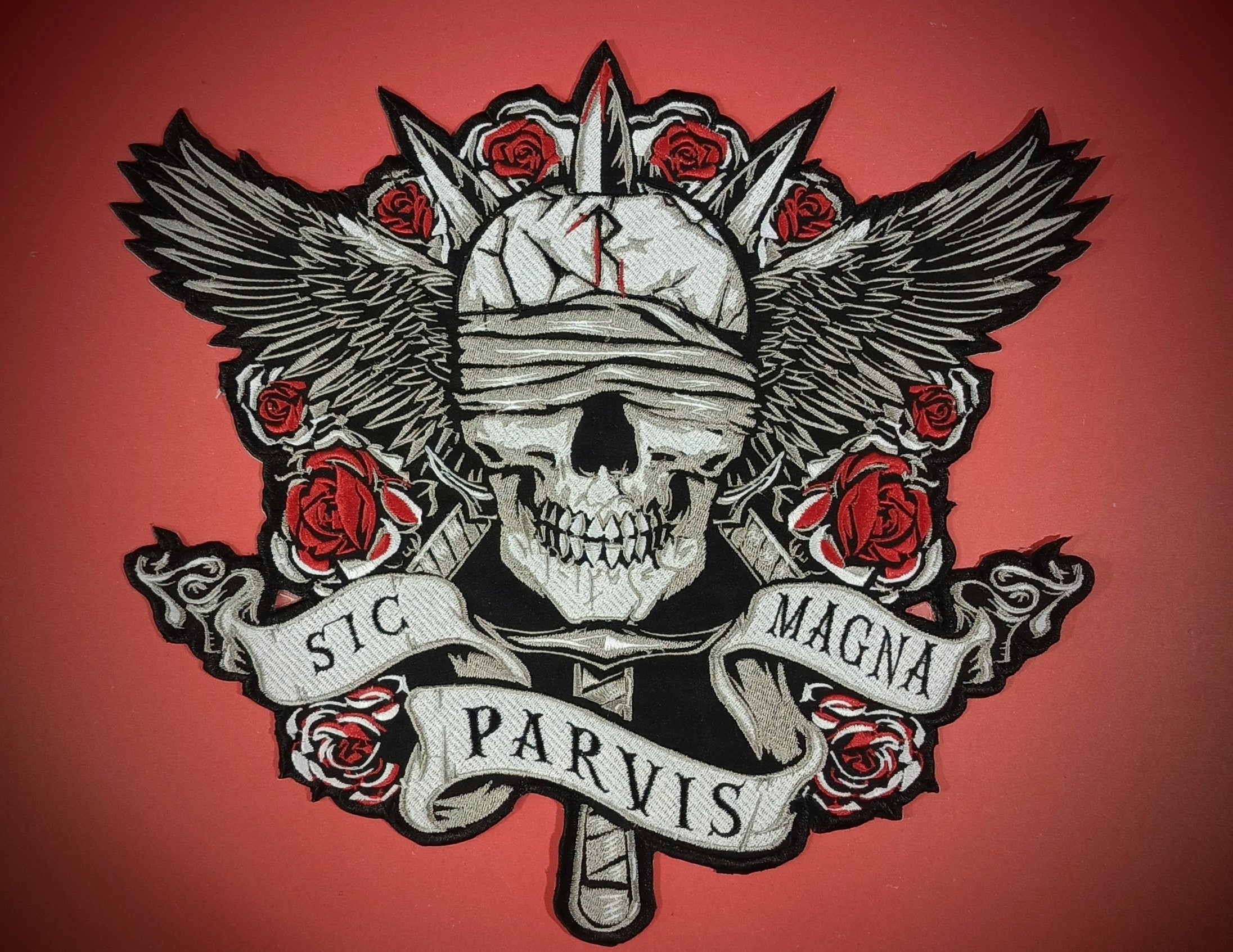 Large Skull Floral Iron-On Back Patch  | Gothic Rose Skull Applique for Jackets & Vests