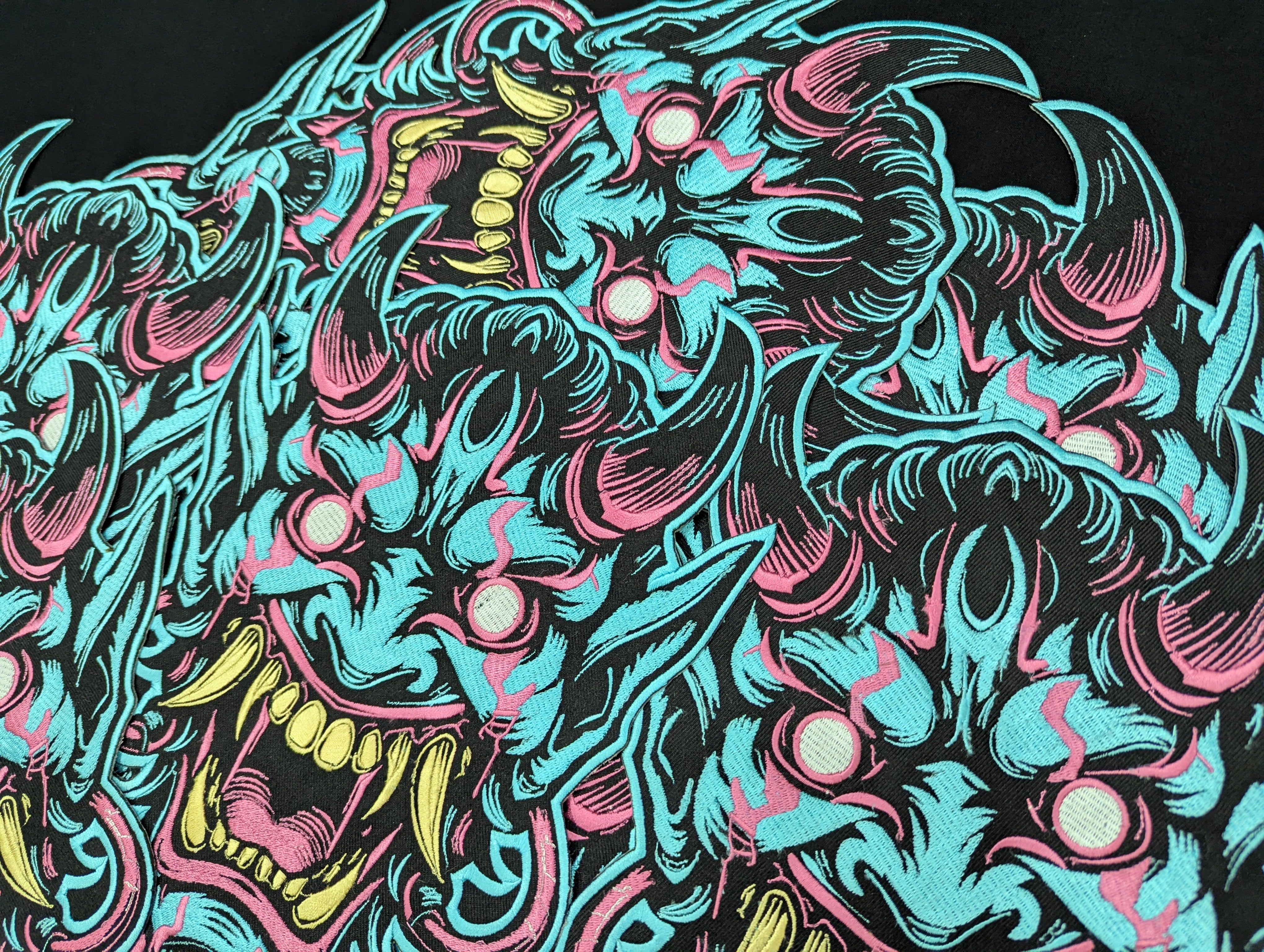 Oni Mask Embroidered Iron-On Patch | Japanese Demon Hannya Mask Tattoo Style | Yokai / Streetwear / Back Patch for Jacket | Cosplay Accesory