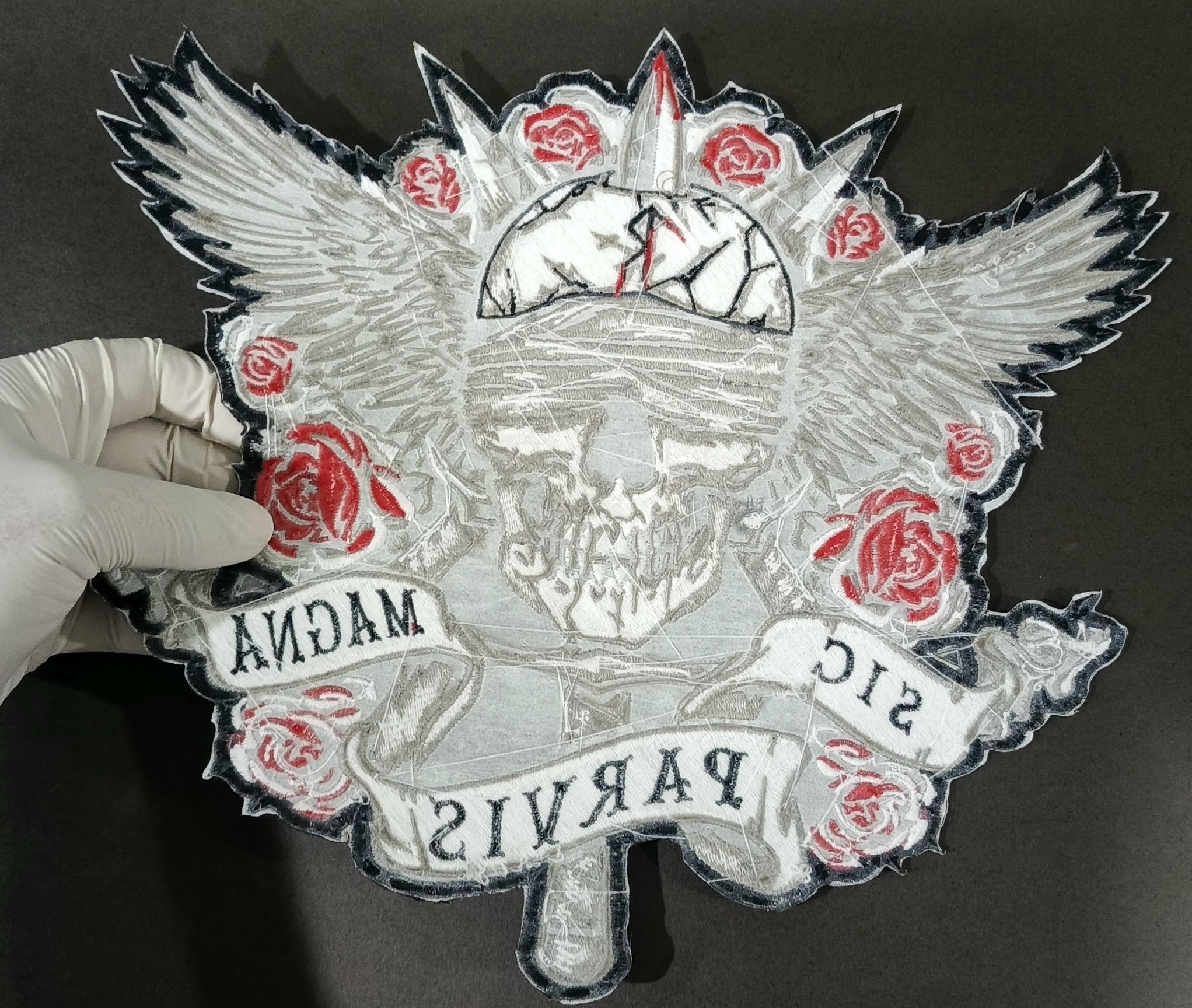 Large Skull Floral Iron-On Back Patch  | Gothic Rose Skull Applique for Jackets & Vests