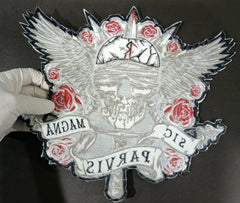 Large Skull Floral Iron-On Back Patch  | Gothic Rose Skull Applique for Jackets & Vests