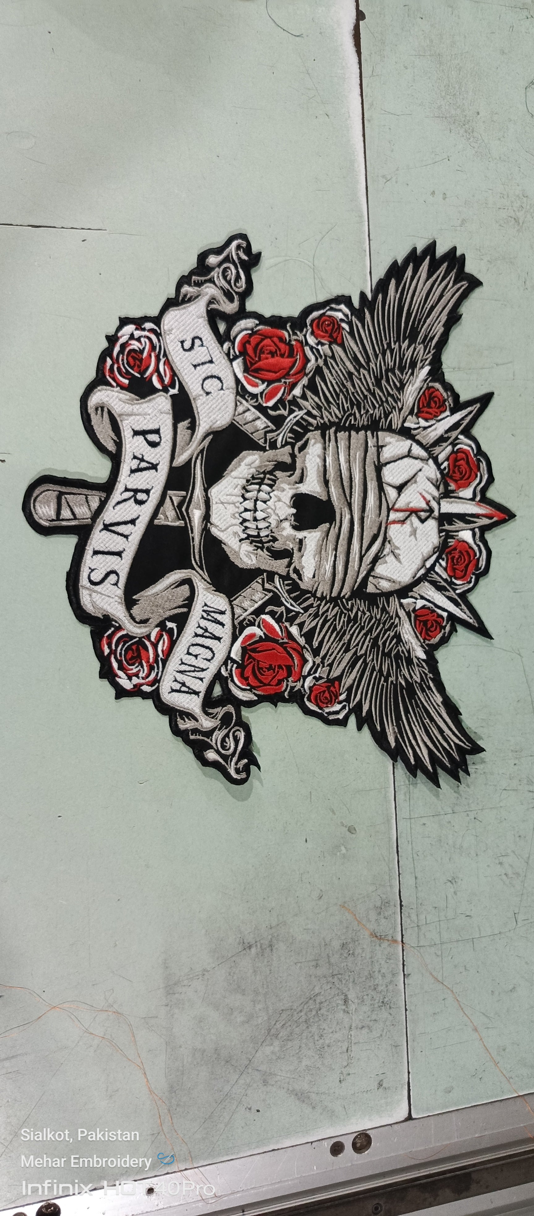 Large Skull Floral Iron-On Back Patch  | Gothic Rose Skull Applique for Jackets & Vests