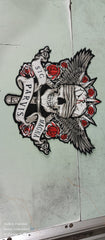 Large Skull Floral Iron-On Back Patch  | Gothic Rose Skull Applique for Jackets & Vests