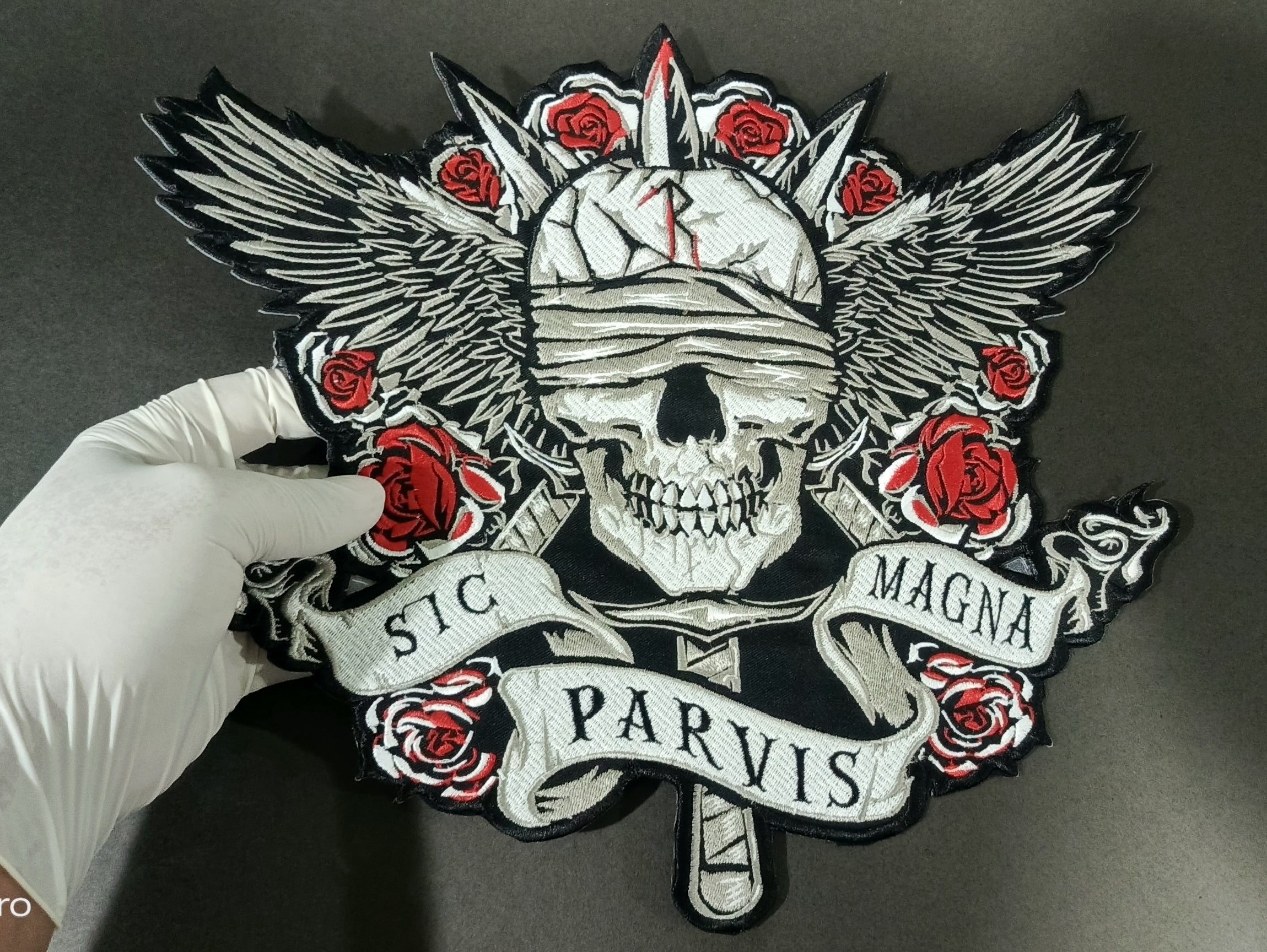 Large Skull Floral Iron-On Back Patch  | Gothic Rose Skull Applique for Jackets & Vests