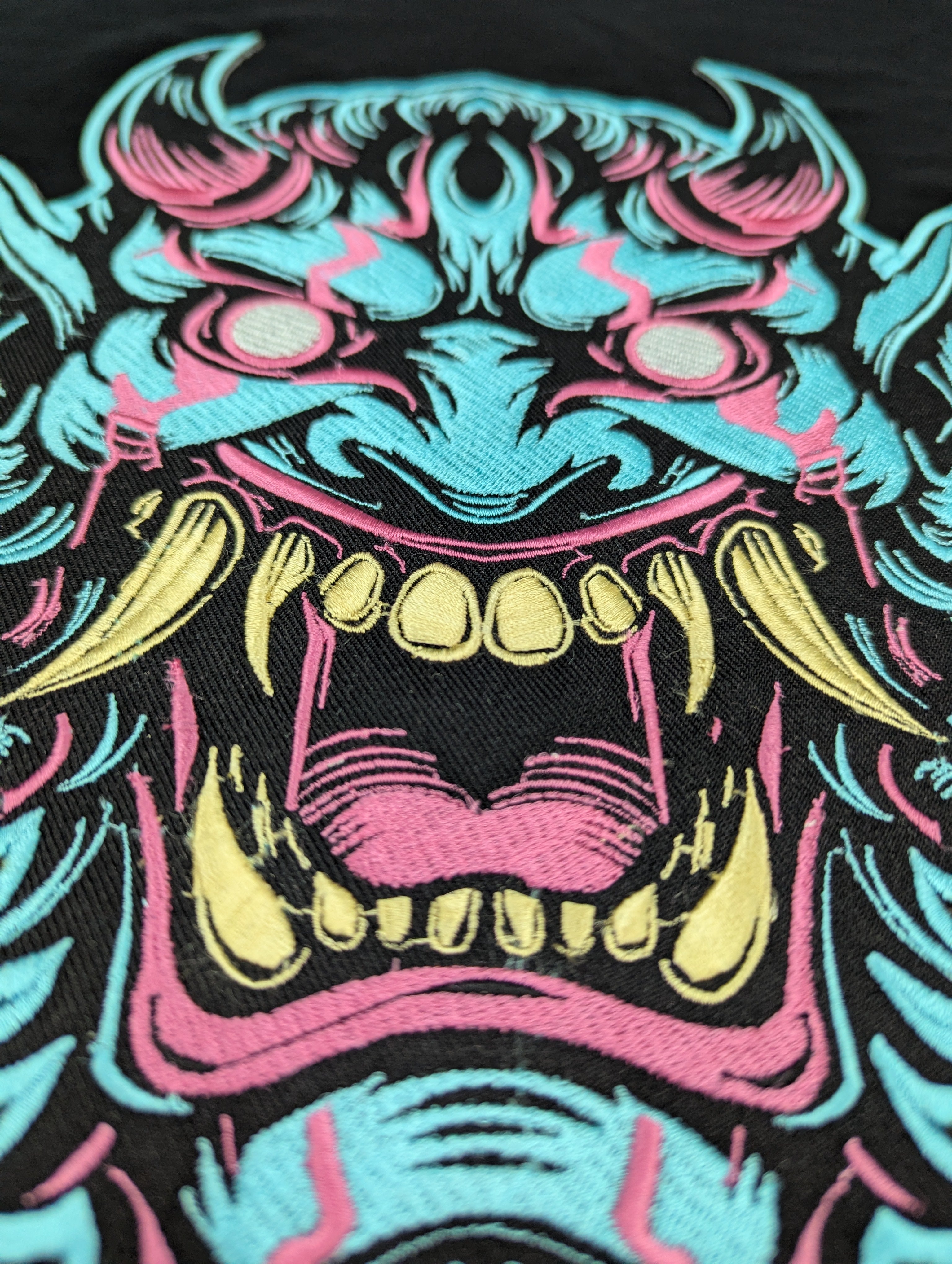 Oni Mask Embroidered Iron-On Patch | Japanese Demon Hannya Mask Tattoo Style | Yokai / Streetwear / Back Patch for Jacket | Cosplay Accesory