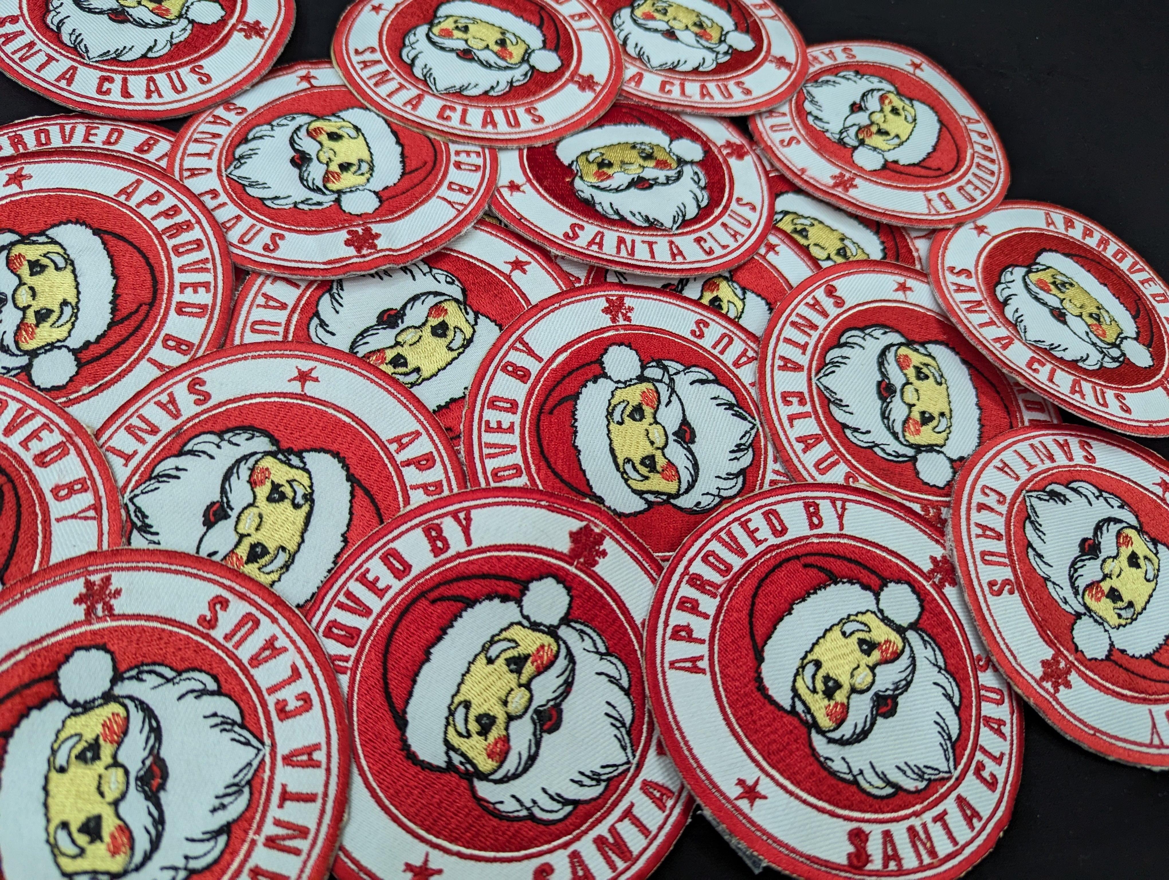 Approved by Santa Claus" Iron-On Patch | Christmas Embroidered Badge | Christmas Sweater Accessory.