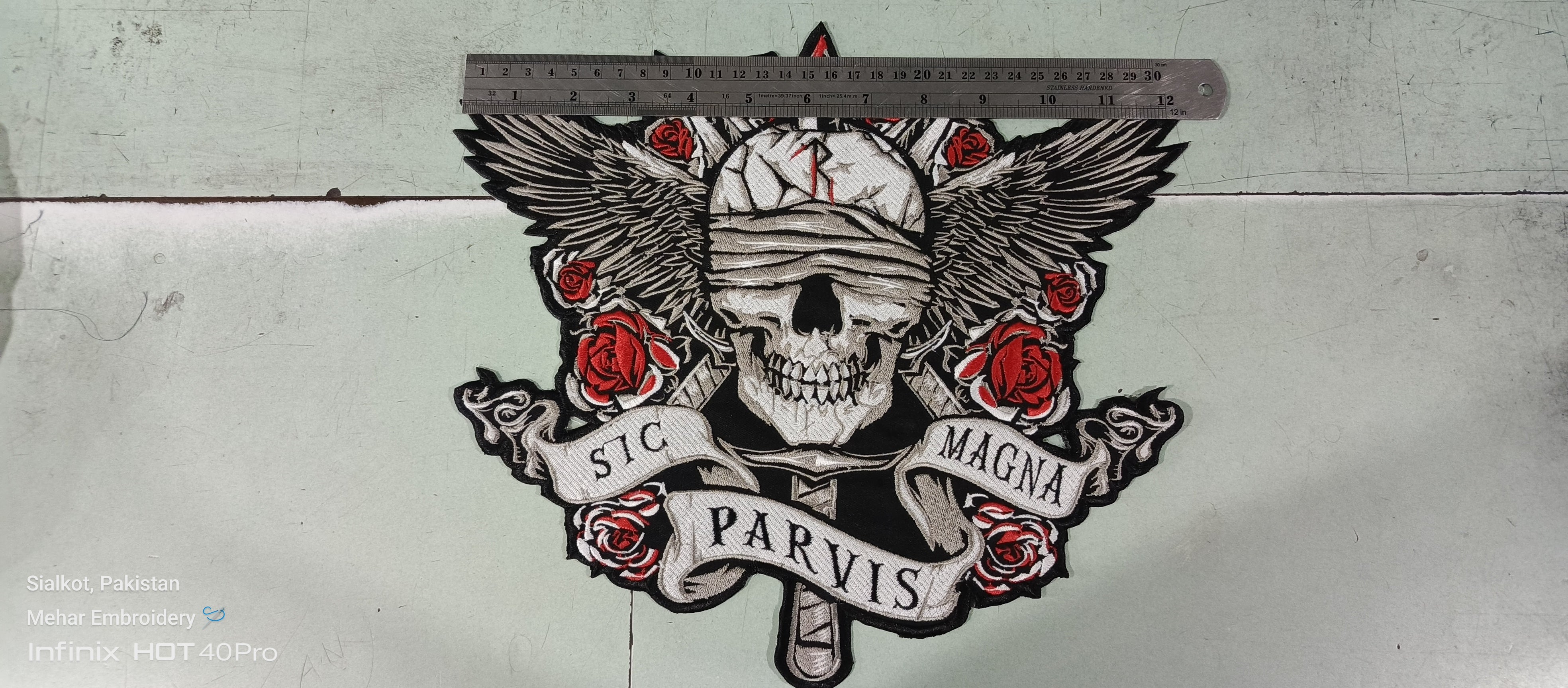 Large Skull Floral Iron-On Back Patch  | Gothic Rose Skull Applique for Jackets & Vests