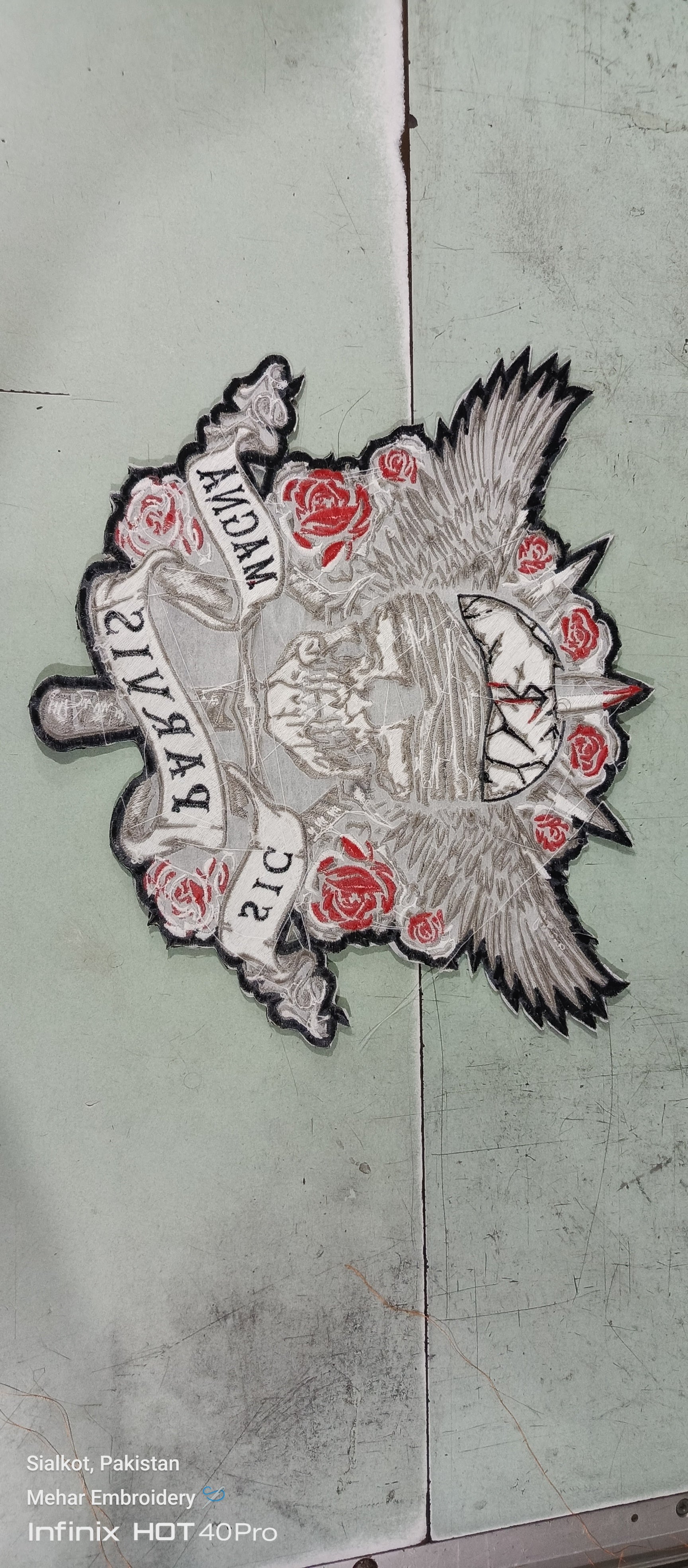 Large Skull Floral Iron-On Back Patch  | Gothic Rose Skull Applique for Jackets & Vests