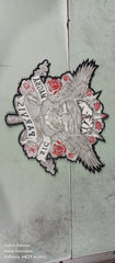 Large Skull Floral Iron-On Back Patch  | Gothic Rose Skull Applique for Jackets & Vests