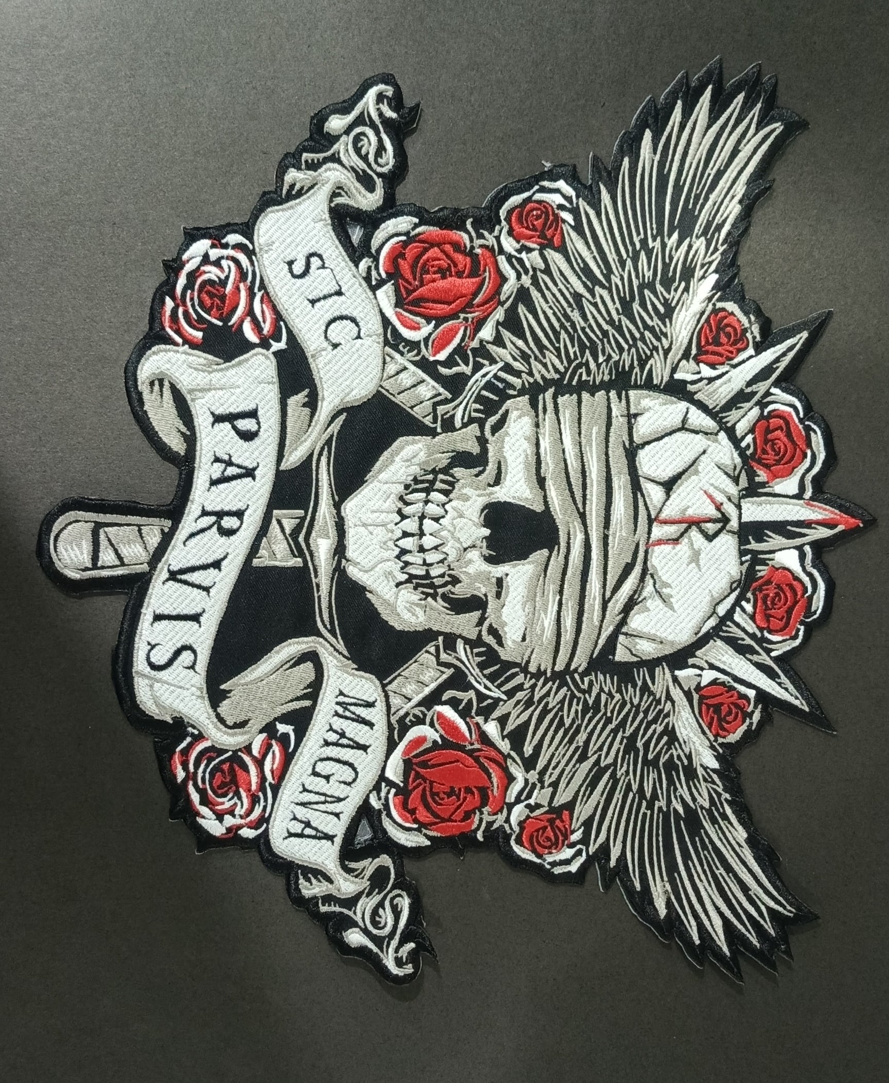 Large Skull Floral Iron-On Back Patch  | Gothic Rose Skull Applique for Jackets & Vests