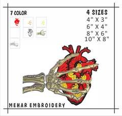 Skeleton Hand Heart Embroidery, Gothic Love Machine Design, 8 Formats Digital File