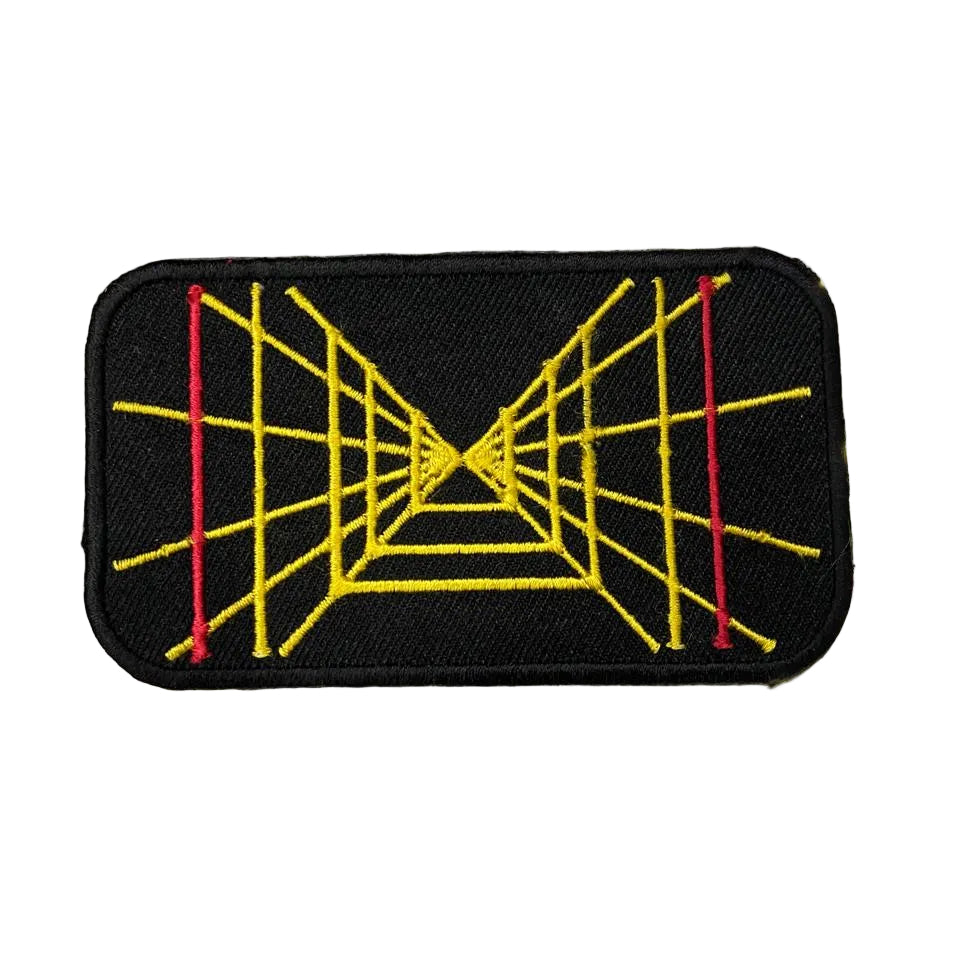 A rectangular black embroidered patch with rounded corners, featuring a  X-WING PATCH on a white and gray marbled surface.